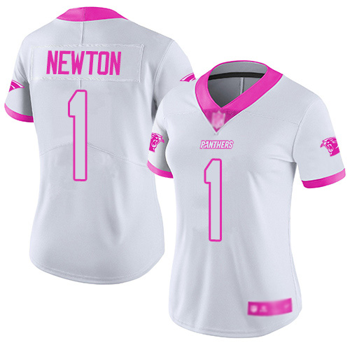 Carolina Panthers Limited White Pink Women Cam Newton Jersey NFL Football #1 Rush Fashion